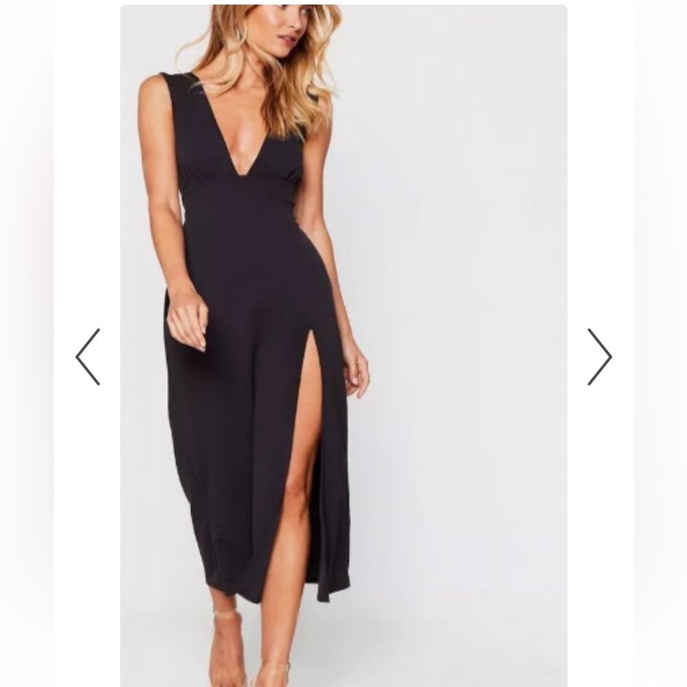 Nasty Gal NWT recycled plunging v neck midi dress black evening cocktail dress